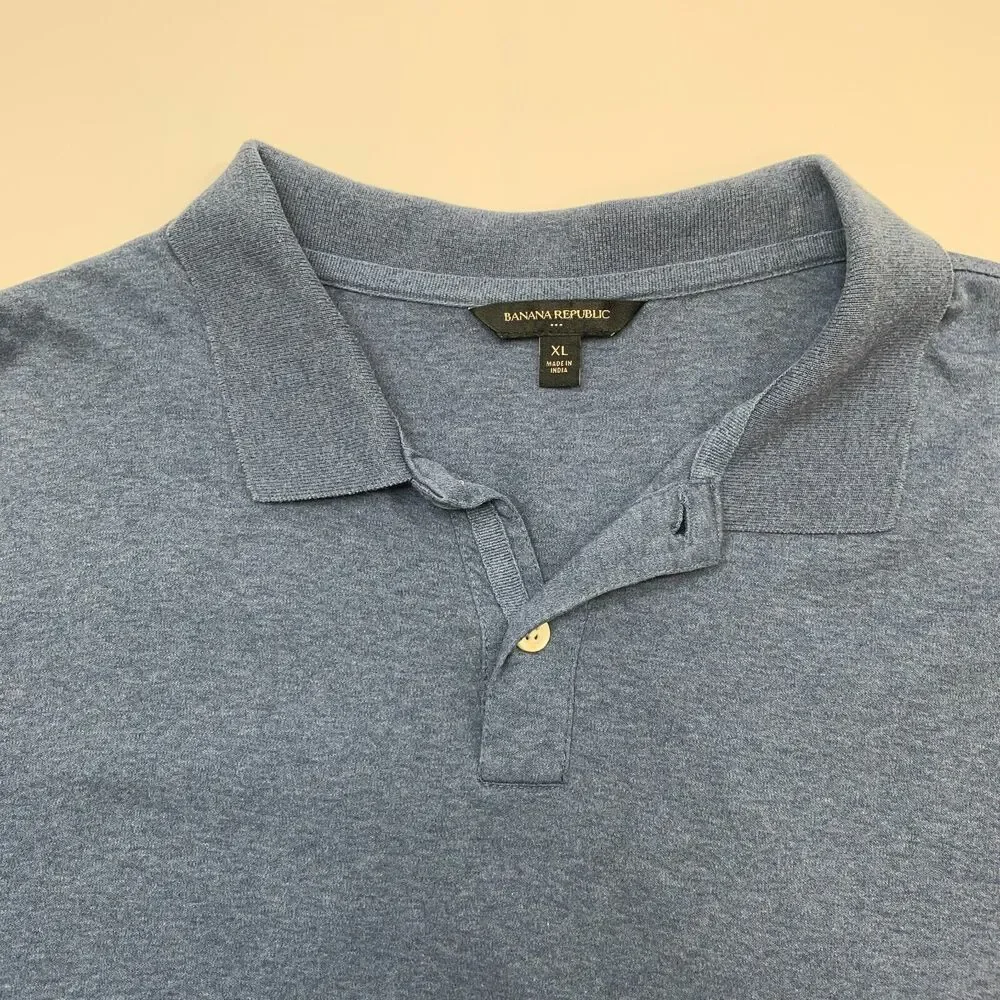 Banana Republic Performance Polo Shirt Men XL Extra Large Blue Cotton Vented Hem